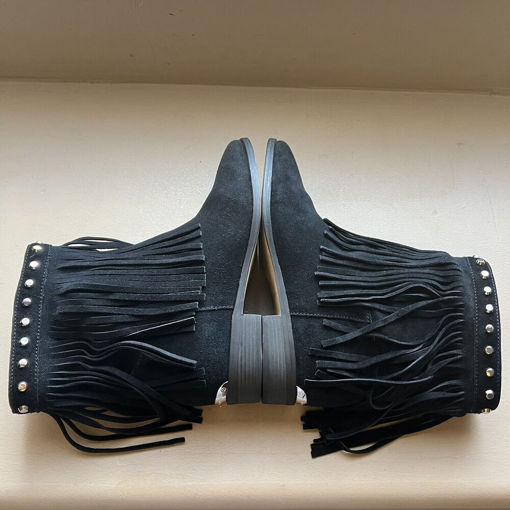 Michael Kors Silver Studded Black Suede Boots Fringe Western Cowgirl Women 8.5 - Picture 4 of 16